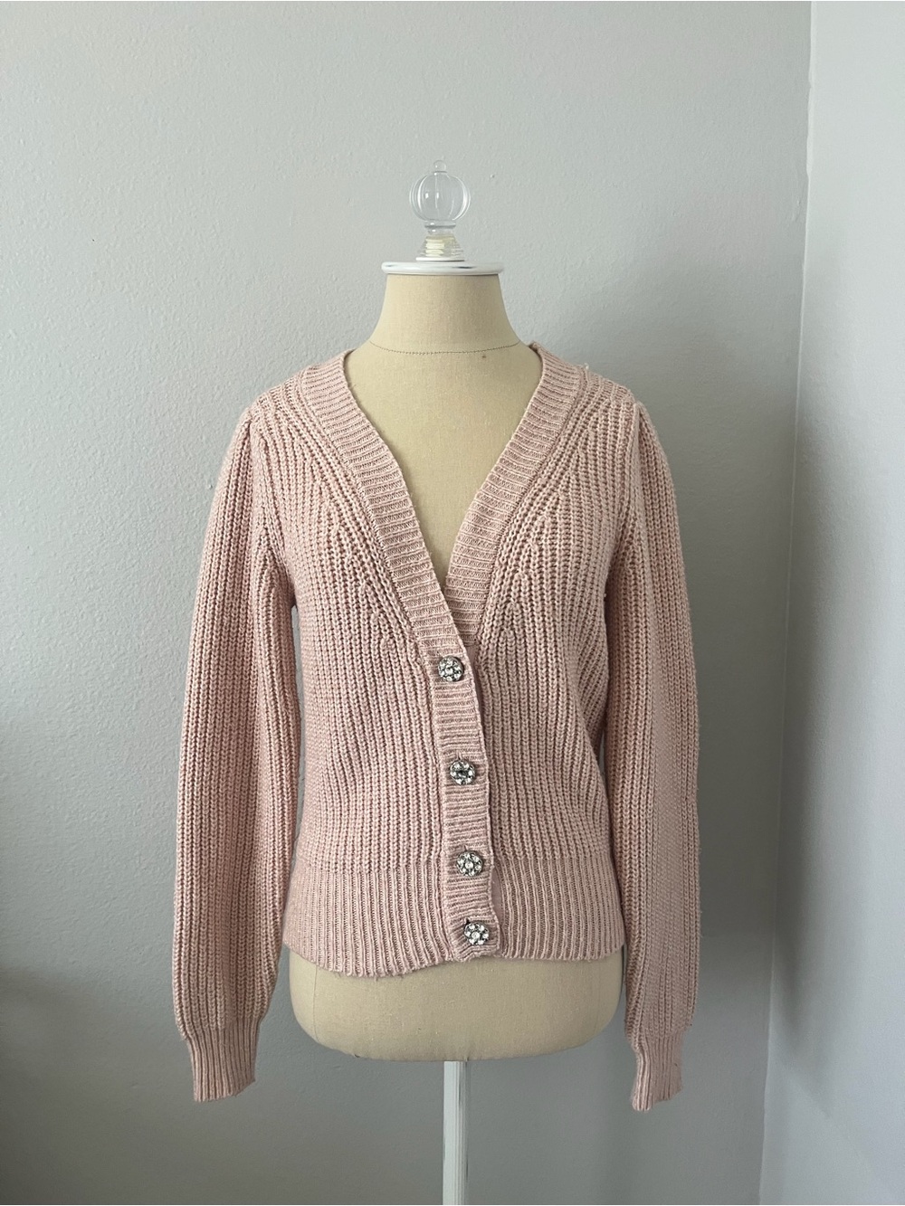 White House Black Market Blush Pink Jeweled Button Cardigan